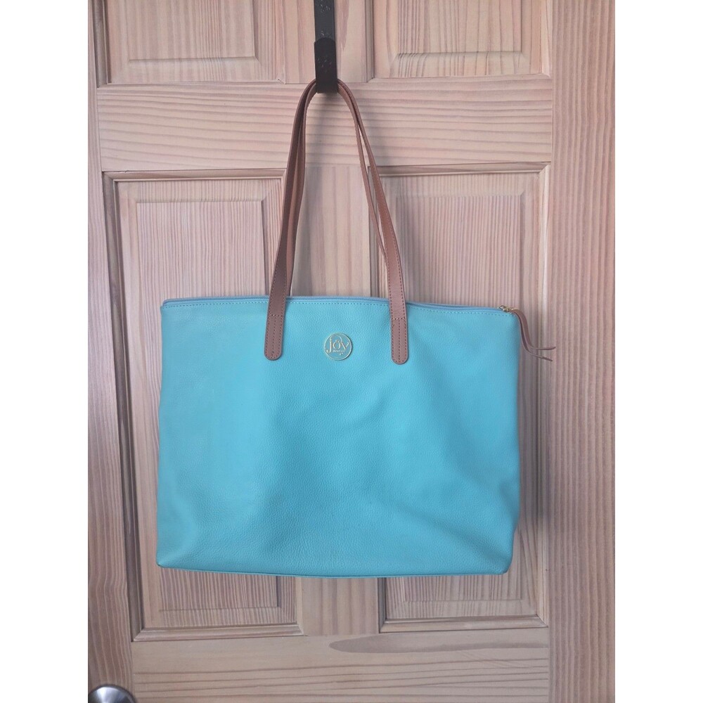 Joy Mangano Teal Blue Leather Handbag Large  Tote Purse